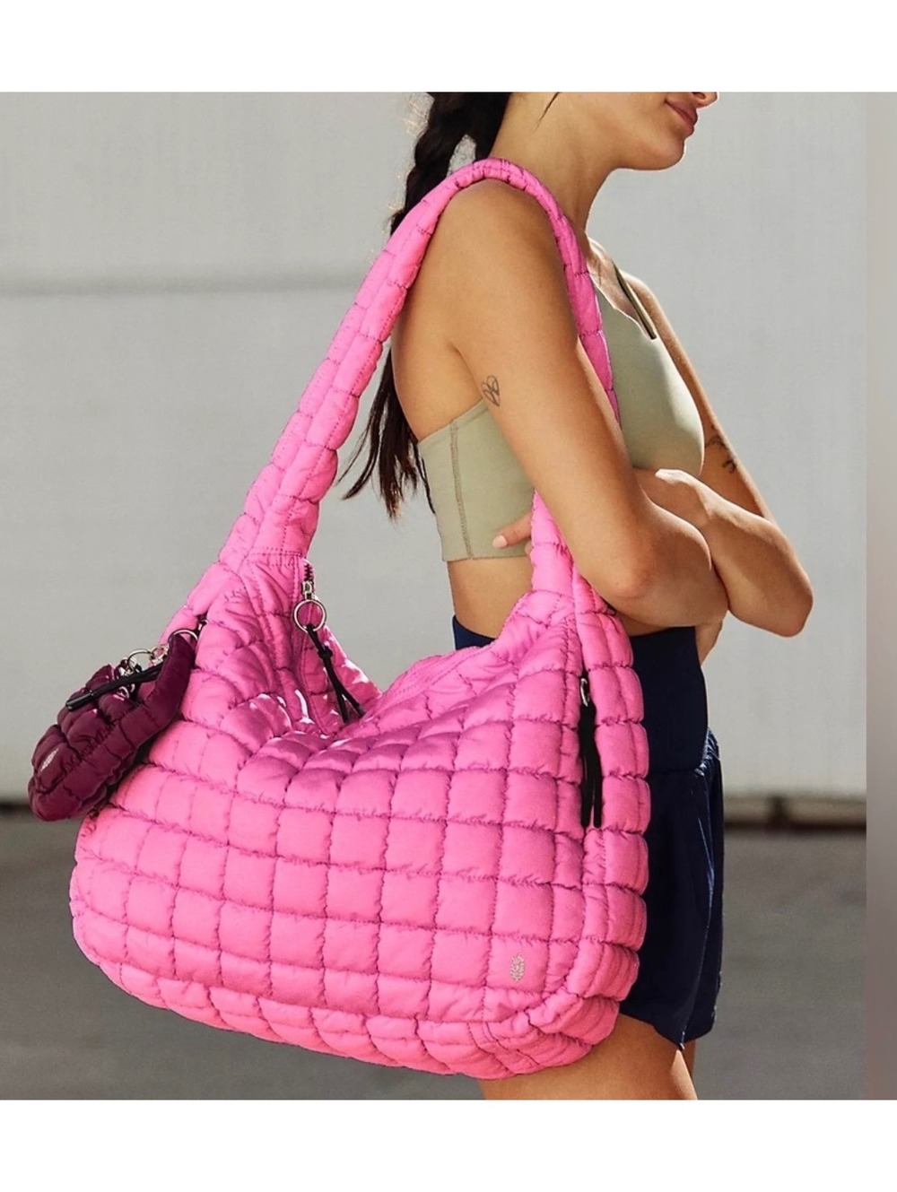 NWT Free People Movement Quilted Carryall Tote Bag Pink Bubblegum